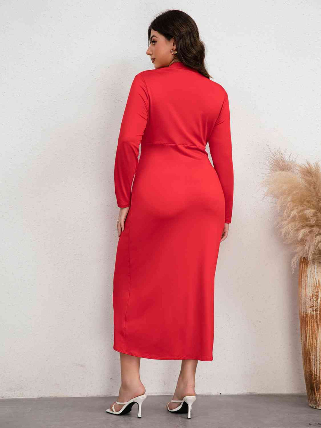 Plus Size Plunge Ruched Slit Dress - Pahabu - Women's Clothing & Shop