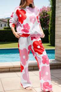 Flower Round Neck Long Sleeve Top and Pants Lounge Set - Pahabu - Women's Clothing & Shop