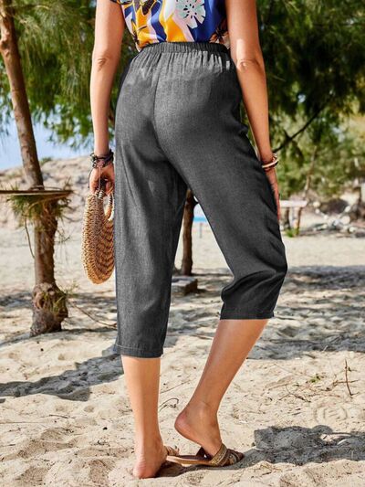 Pocketed Elastic Waist Capris - Pahabu - Women's Clothing & Shop