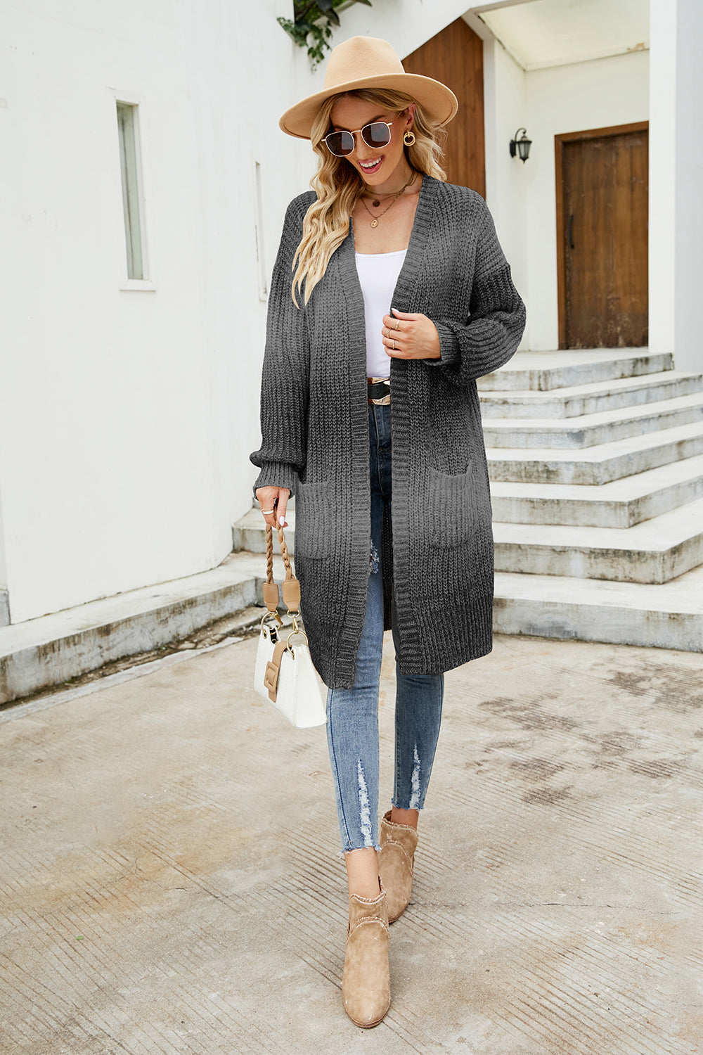 Gradient Open Front Cardigan - Pahabu - Women's Clothing & Shop