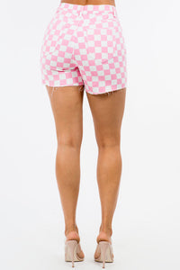 American Bazi High Waist Contrast Checkered Shorts