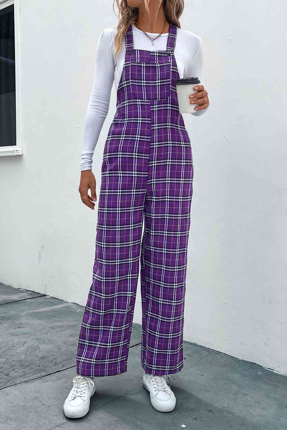 Perfee Plaid Straight Leg Overalls - Pahabu - Women's Clothing & Shop