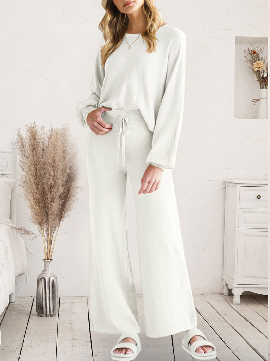 Long Sleeve Lounge Top and Drawstring Pants Set - Pahabu - Women's Clothing & Shop