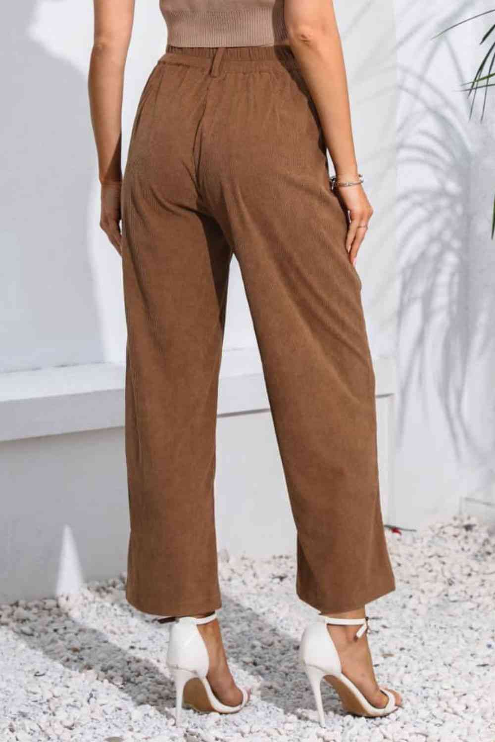 Buttoned Straight Hem Long Pants - Pahabu - Women's Clothing & Shop