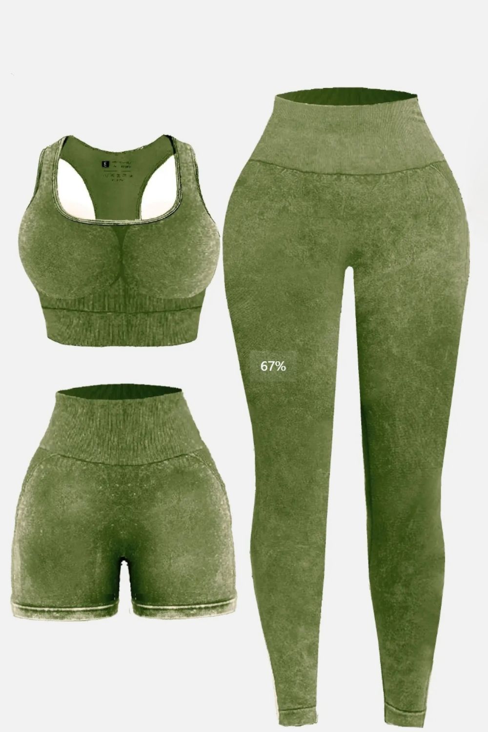 3 Piece Washed Square Neck Wide Strap Active Set - Pahabu - Women's Clothing & Shop