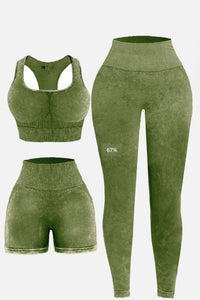 3 Piece Washed Square Neck Wide Strap Active Set - Pahabu - Women's Clothing & Shop