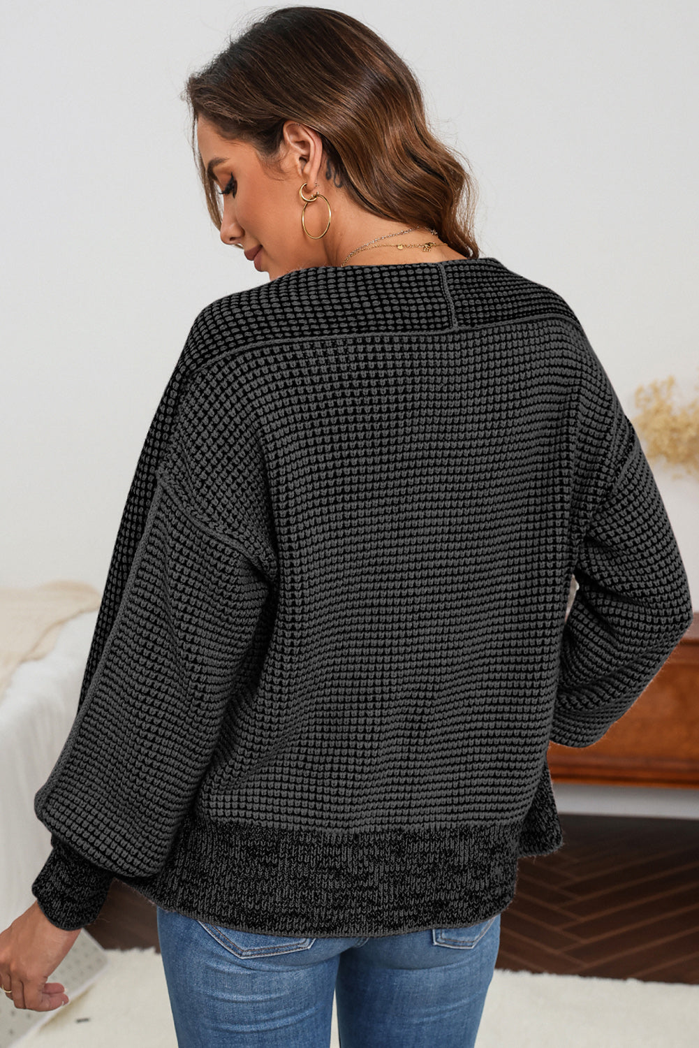 Waffle-knit Pocketed Open Front Cardigan - Pahabu - Women's Clothing & Shop
