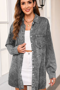 Button Up Dropped Shoulder Denim Top - Pahabu - Women's Clothing & Shop