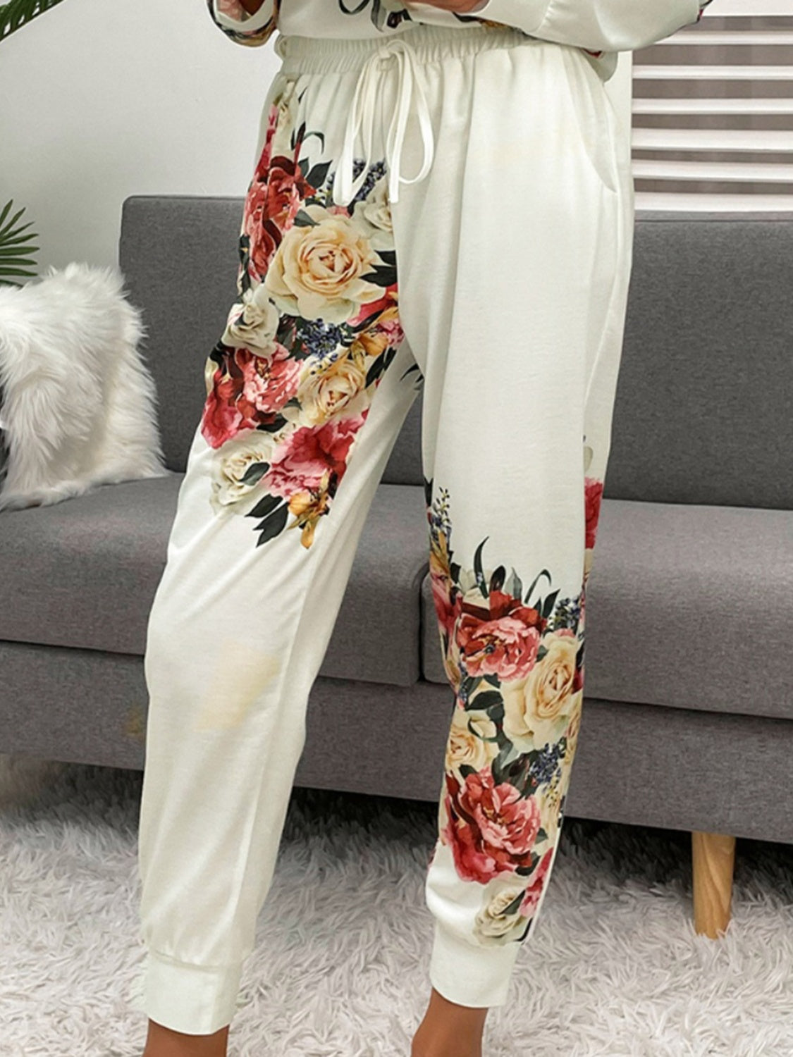 Shiny Printed Round Neck Top and Pants Lounge Set - Pahabu - Women's Clothing & Shop