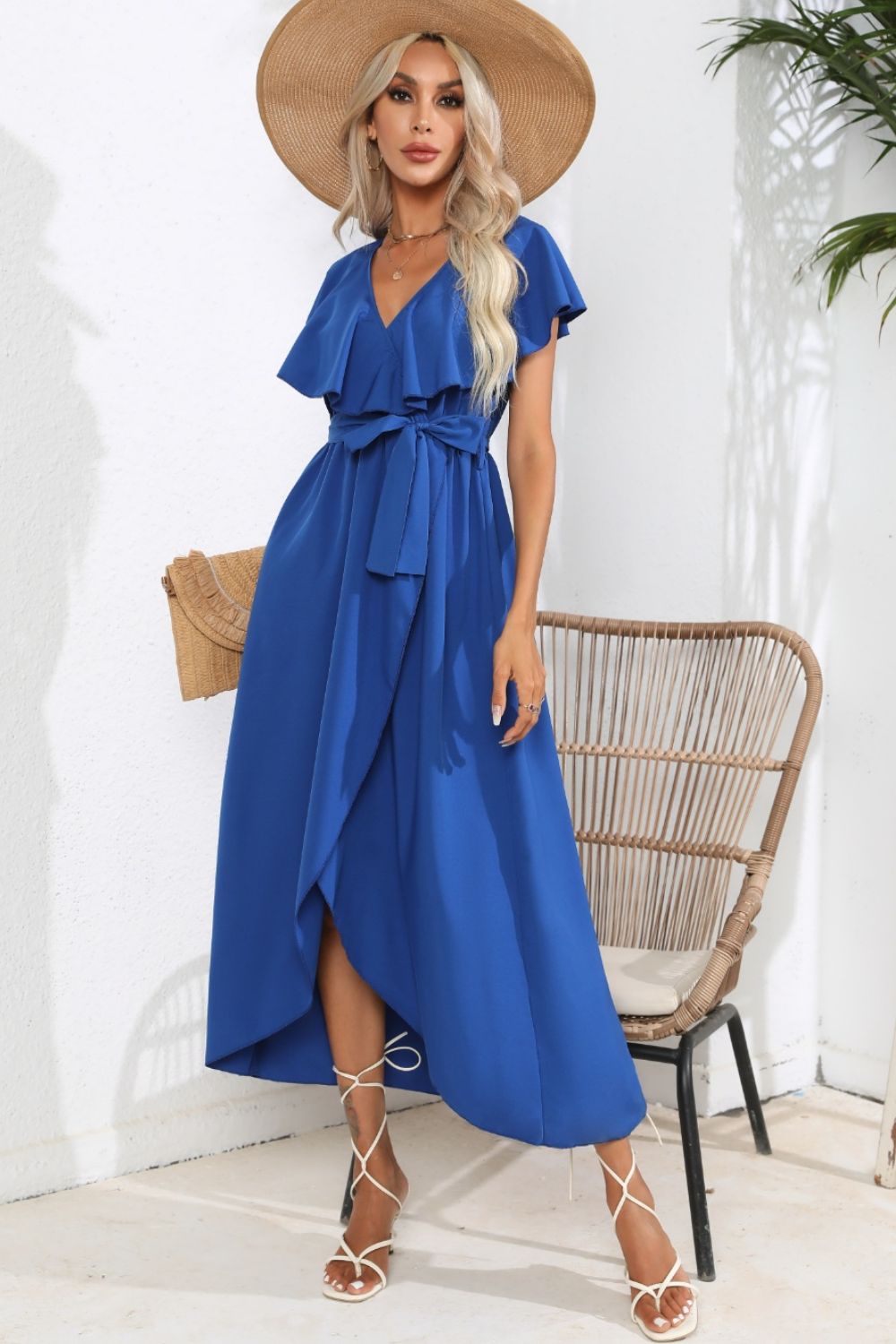 Ruffled Tied V-Neck Midi Dress - Pahabu - Women's Clothing & Shop