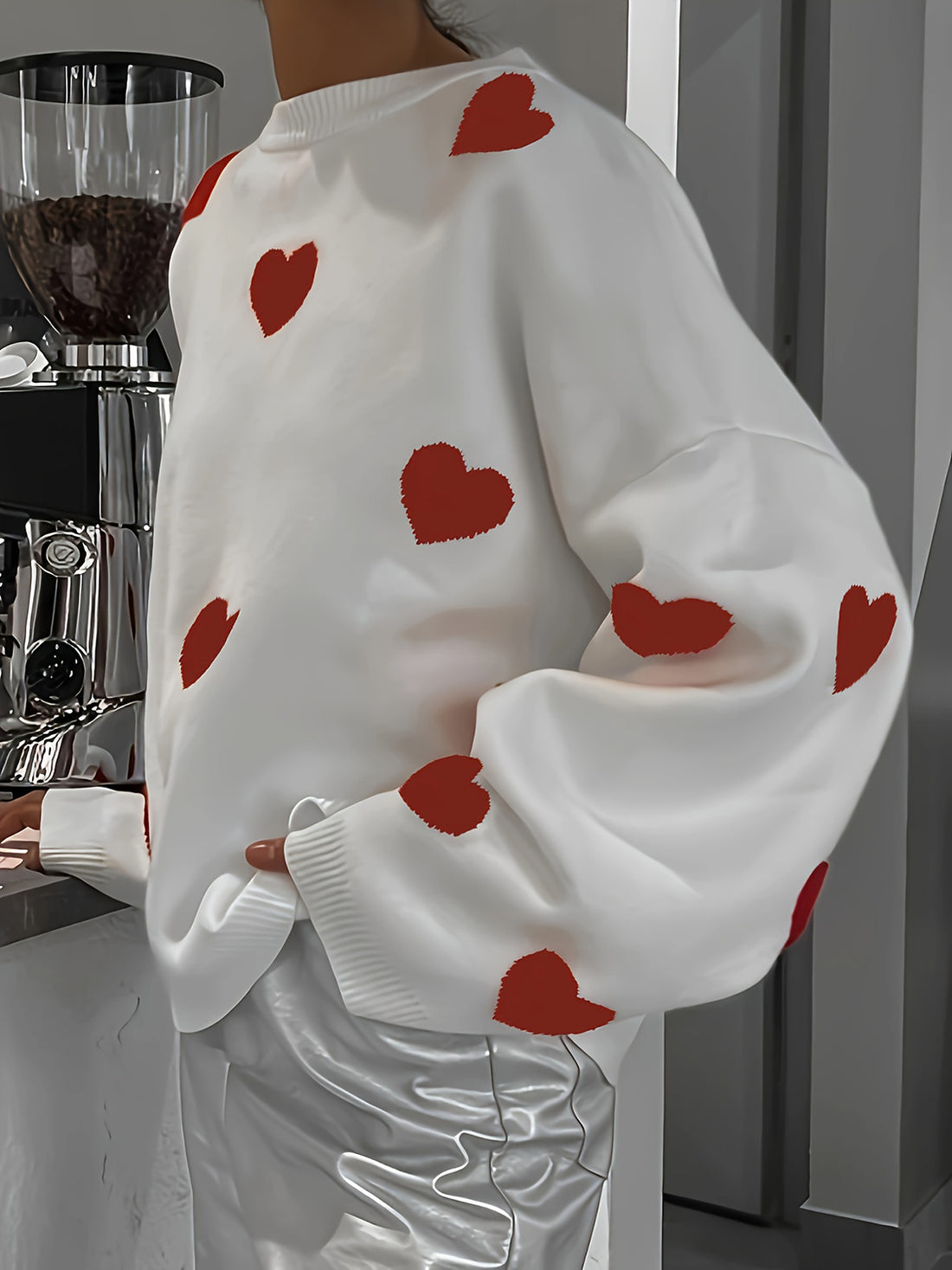 Valentine’s Day Heart Round Neck Long Sleeve Sweater - Pahabu - Women's Clothing & Shop
