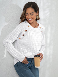 Decorative Button Long Sleeve Sweater - Pahabu - Women's Clothing & Shop