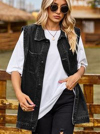 Button Down Denim Vest - Pahabu - Women's Clothing & Shop