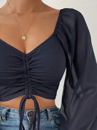 Drawstring Sweetheart Neck Cropped Top - Pahabu - Women's Clothing & Shop