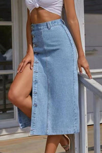 Buttoned Split Denim Skirt - Pahabu - Women's Clothing & Shop