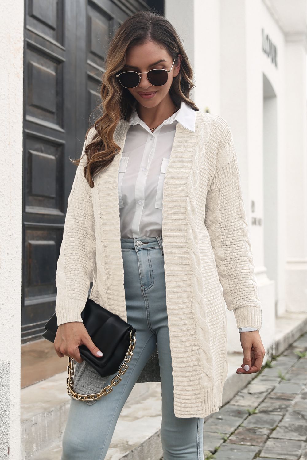 Open Front Cable-Knit Cardigan - Pahabu - Women's Clothing & Shop