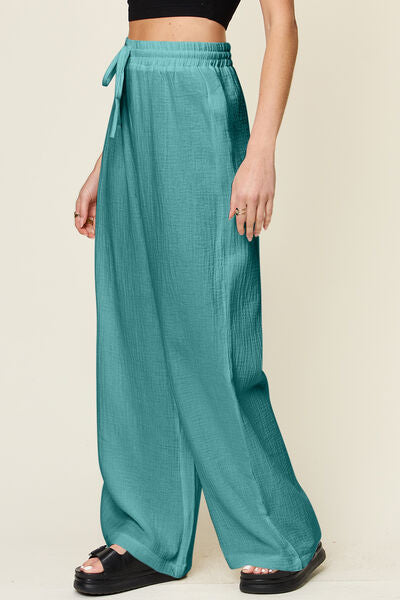 Double Take Full Size Texture Drawstring Wide Leg Pants - Pahabu - Women's Clothing & Shop
