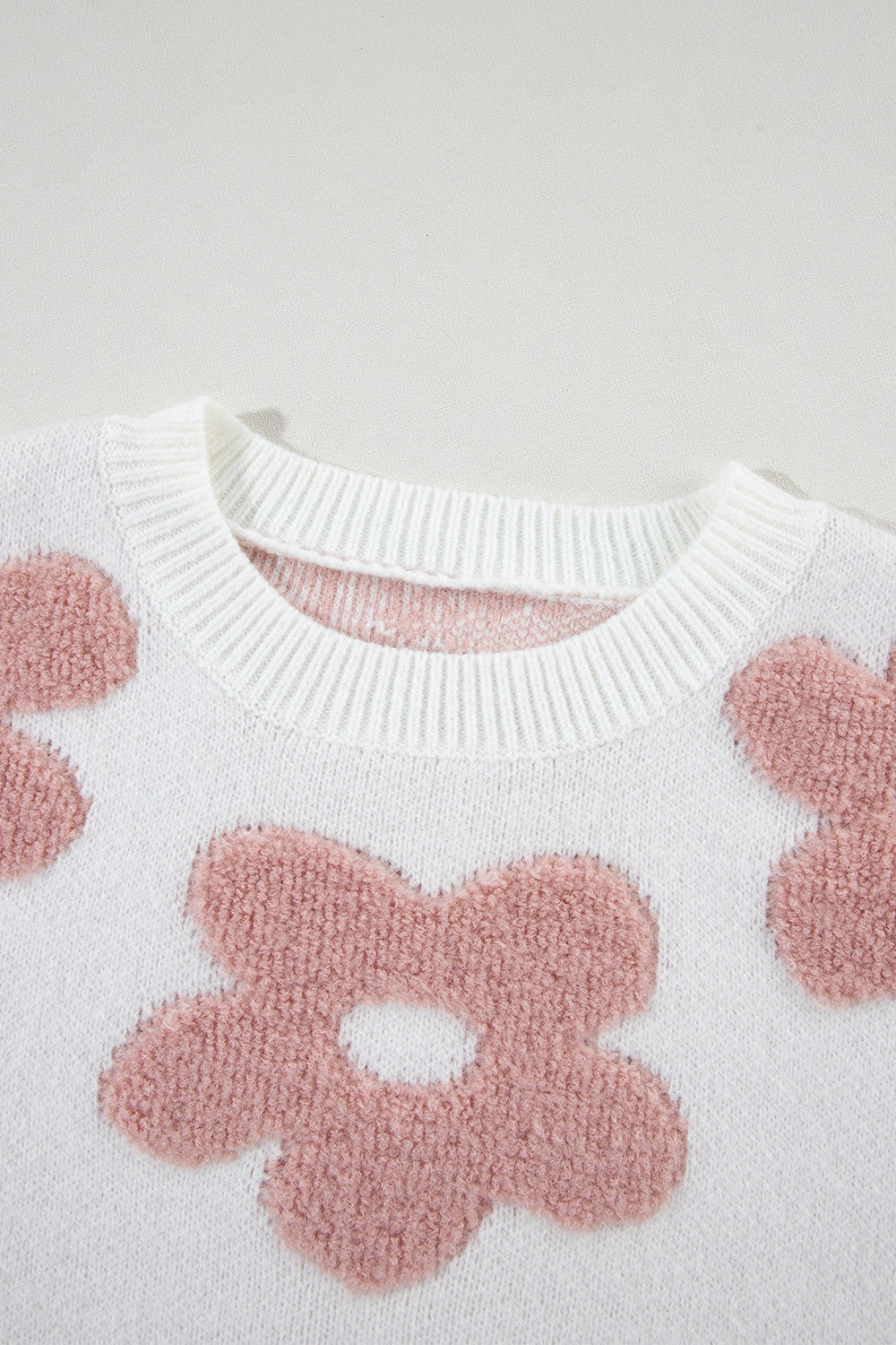 Flower Round Neck Long Sleeve Knit Top - Pahabu - Women's Clothing & Shop
