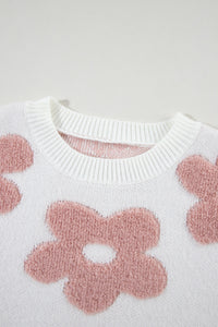 Flower Round Neck Long Sleeve Knit Top - Pahabu - Women's Clothing & Shop