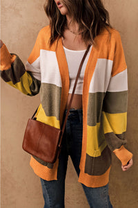 Color Block Lantern Sleeve Open Front Cardigan with Pockets - Pahabu - Women's Clothing & Shop