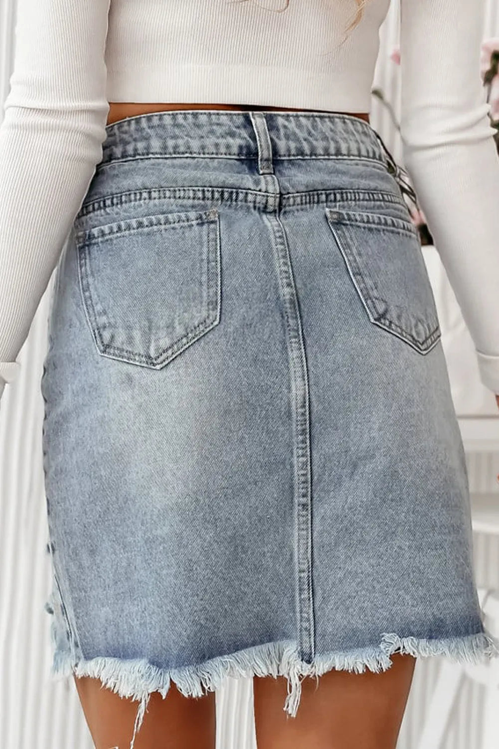 Distressed Raw Hem Heart Mini Denim Skirt - Pahabu - Women's Clothing & Shop