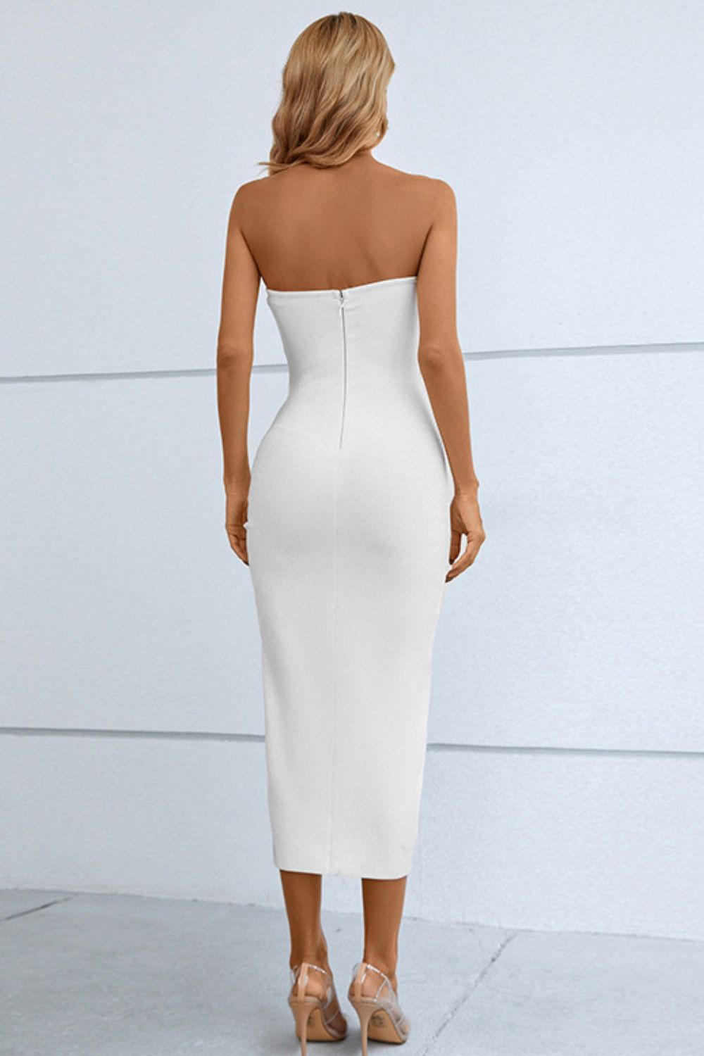 Cutout Strapless Drawstring Detail Split Bandage Dress - Pahabu - Women's Clothing & Shop