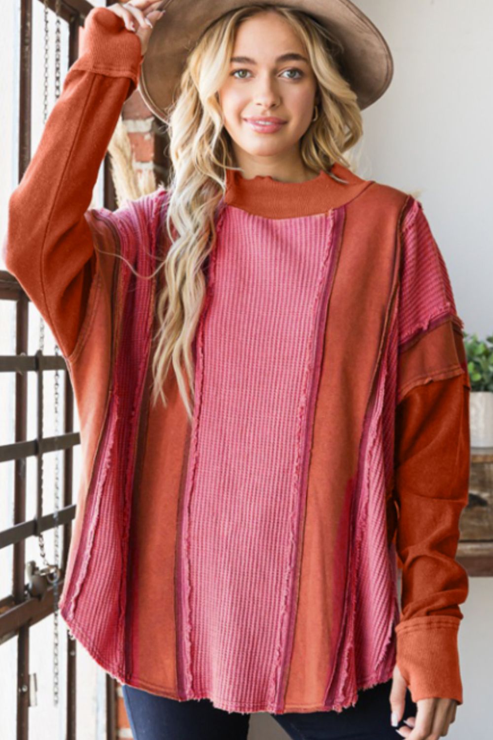 Color Block Exposed Seam Top - Pahabu - Women's Clothing & Shop
