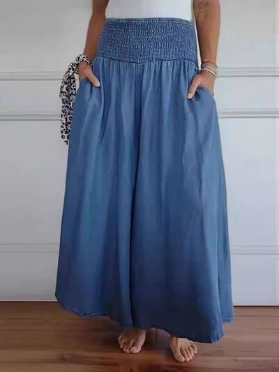 Full Size Smocked Wide Leg Pants with Pockets - Pahabu - Women's Clothing & Shop