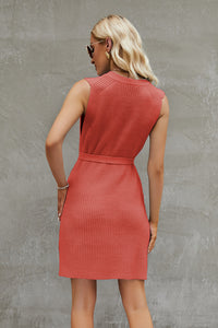Tied Round Neck Sleeveless Sweater Dress - Pahabu - Women's Clothing & Shop