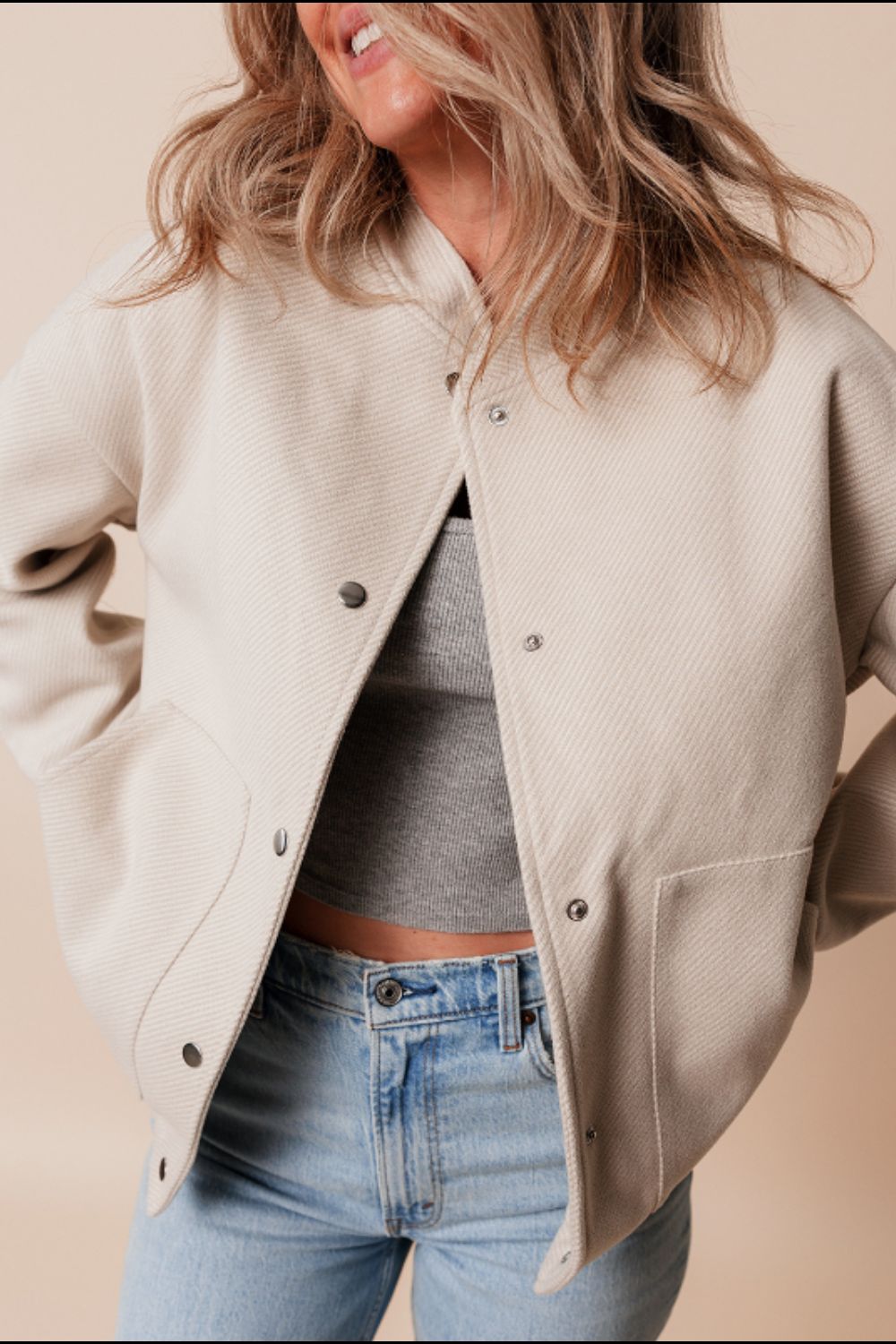 Baseball Collar Snap Down Jacket - Pahabu - Women's Clothing & Shop