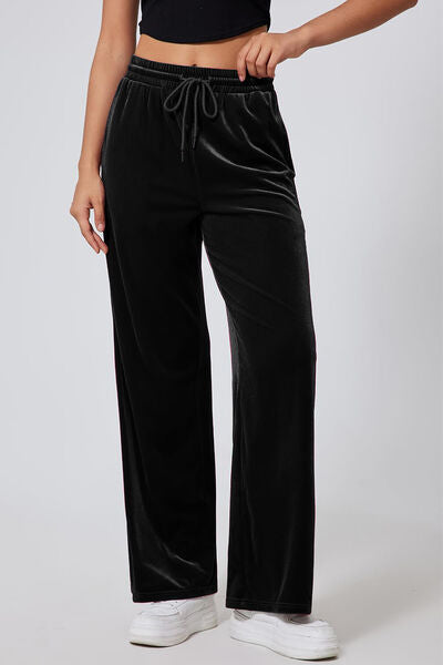 Drawstring Elastic Waist Straight Leg Pants - Pahabu - Women's Clothing & Shop