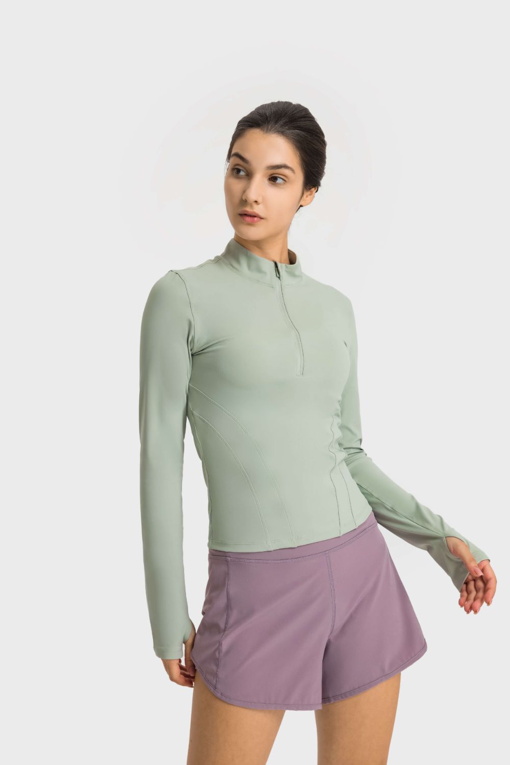 Millennia Half Zip Thumbhole Sleeve Sports Top - Pahabu - Women's Clothing & Shop