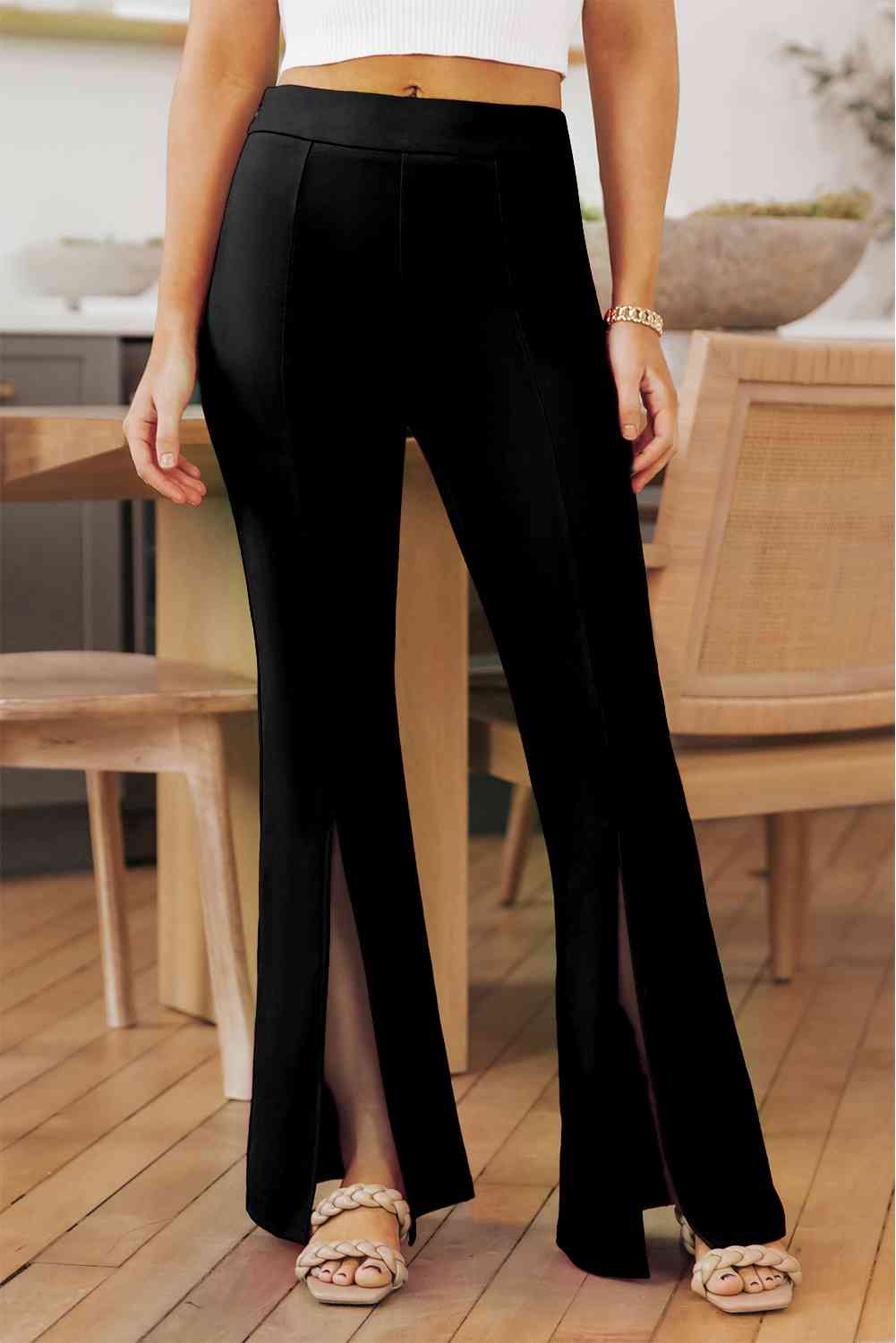 Front Slit Flare Leg Pants - Pahabu - Women's Clothing & Shop