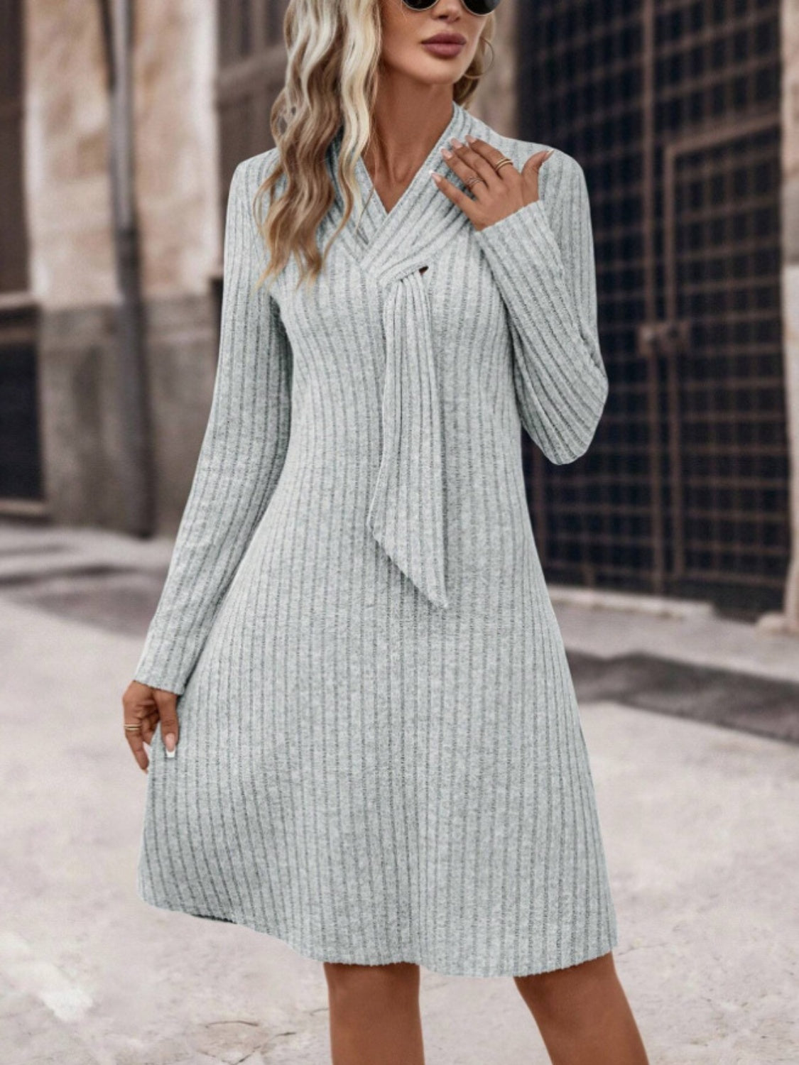 Ribbed Long Sleeve Sweater Dress - Pahabu - Women's Clothing & Shop