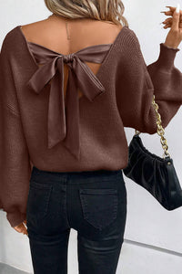 Tied V-Neck Long Sleeve Sweater - Pahabu - Women's Clothing & Shop