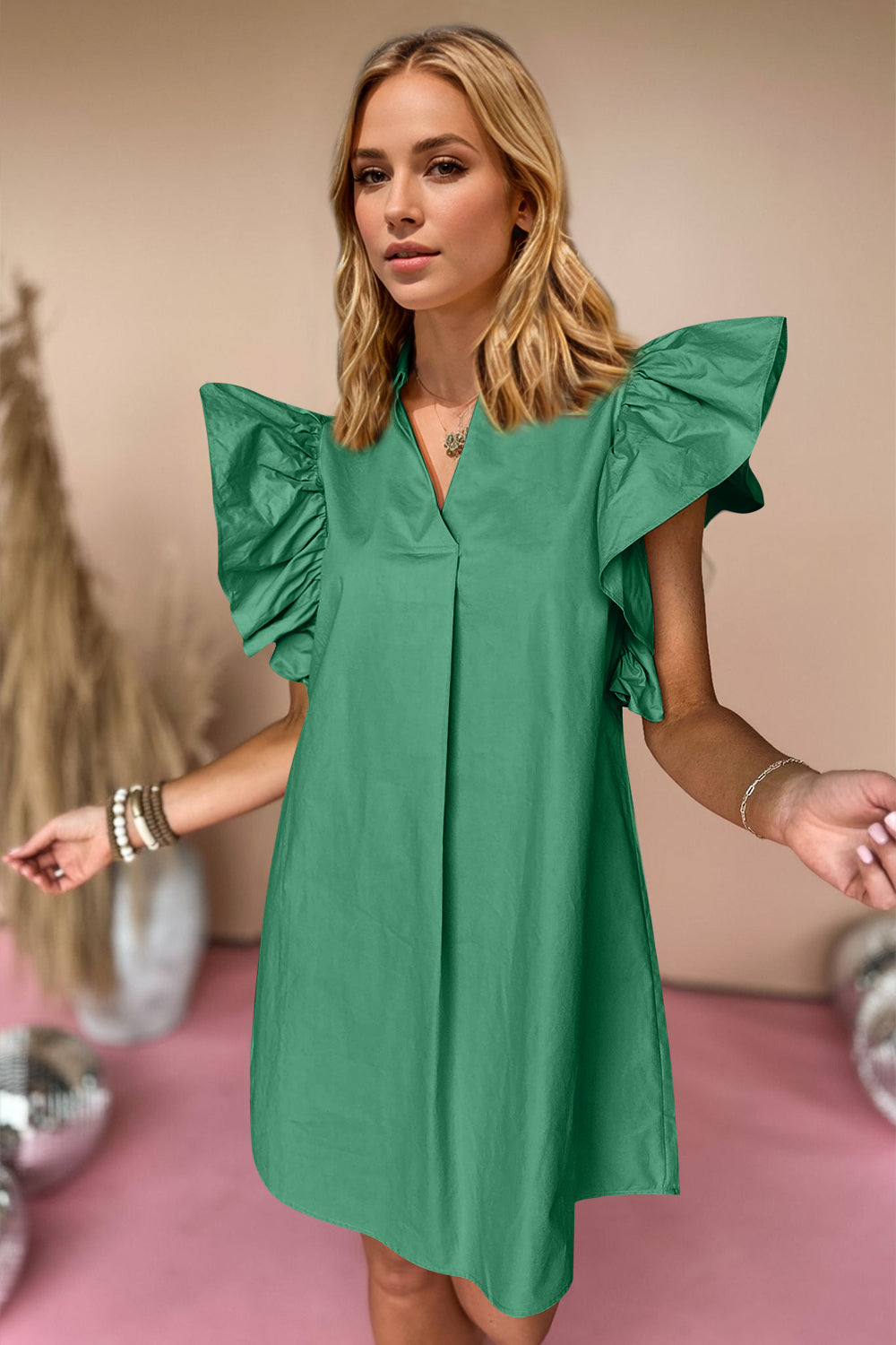 Oh Ruched Johnny Collar Cap Sleeve Mini Dress - Pahabu - Women's Clothing & Shop