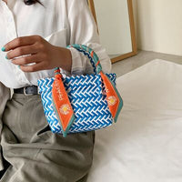 Contrast Woven Handbag with Ribbon - Pahabu - Women's Clothing & Shop