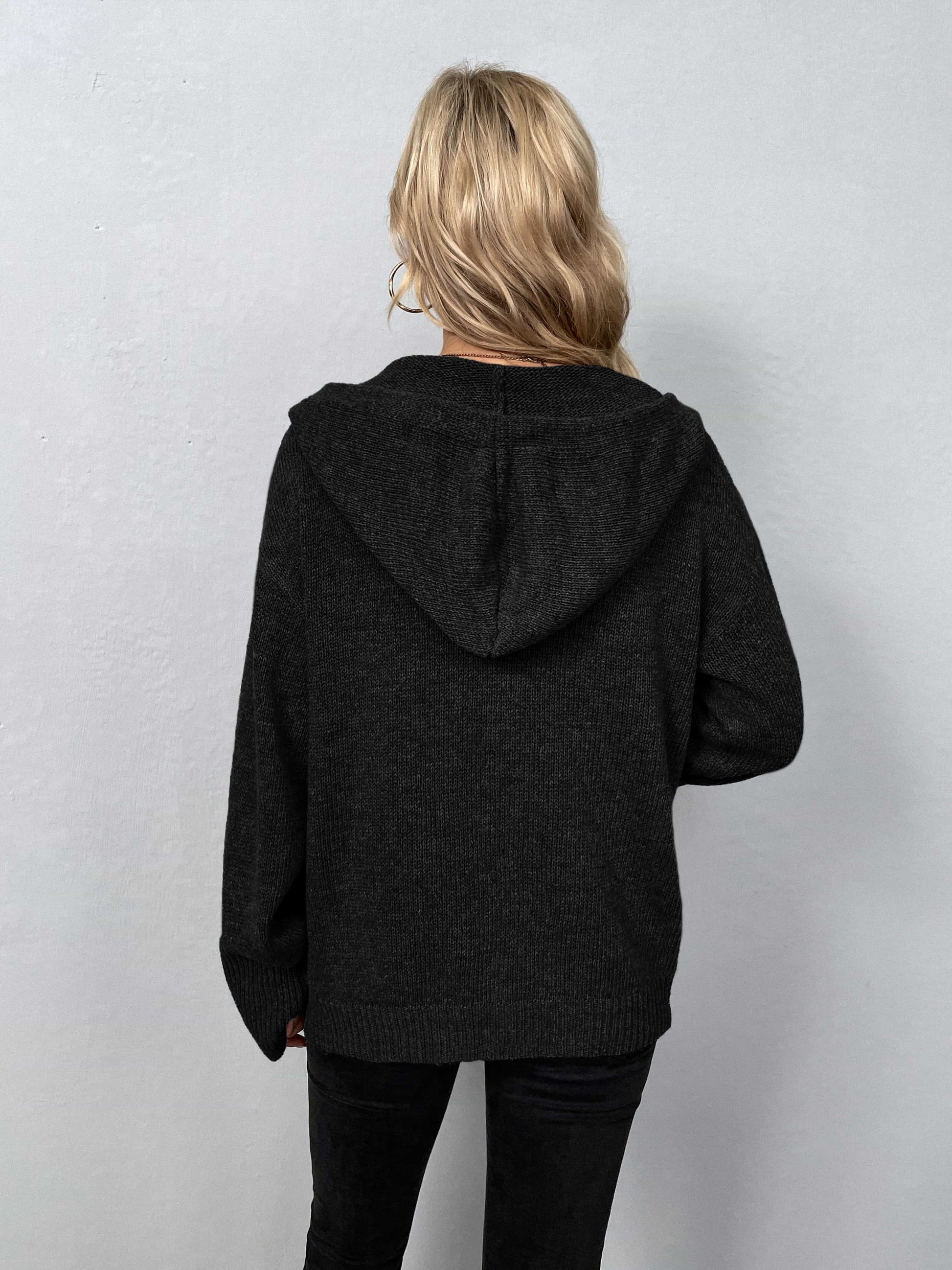 Button-Down Long Sleeve Hooded Sweater - Pahabu - Women's Clothing & Shop