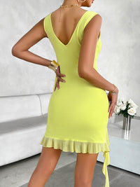 Devine Ruffled V-Neck Sleeveless Mini Dress - Pahabu - Women's Clothing & Shop