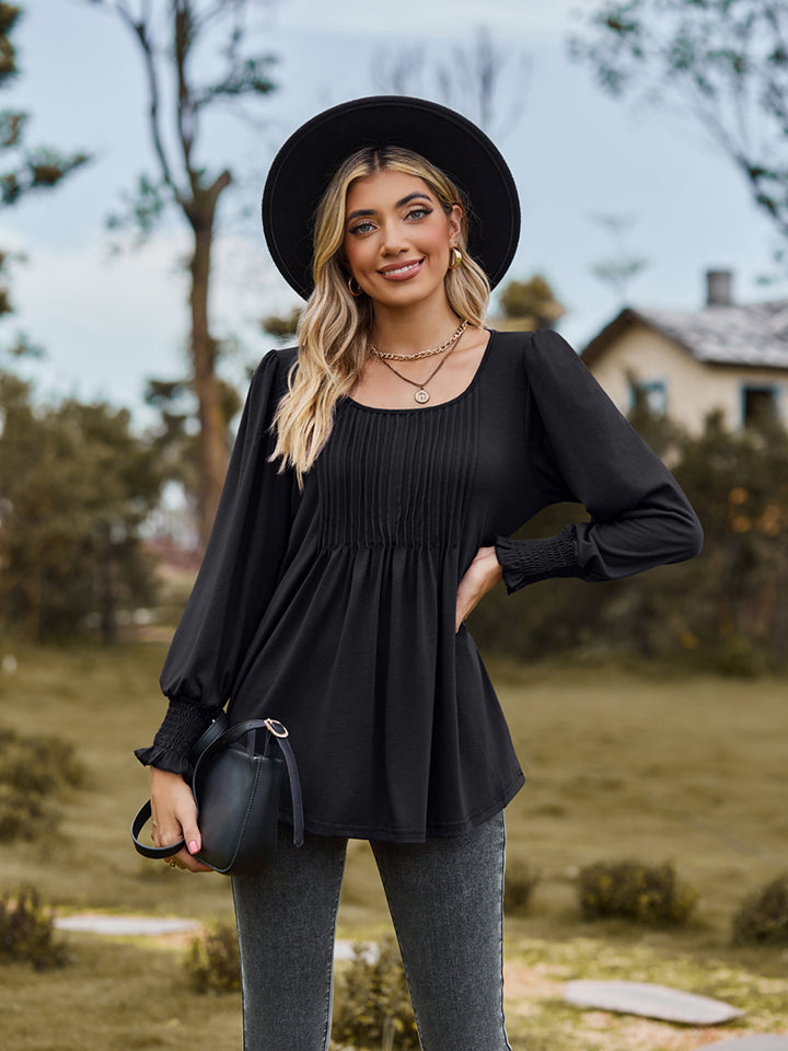 Puff Sleeve Pleated Blouse - Pahabu - Women's Clothing & Shop