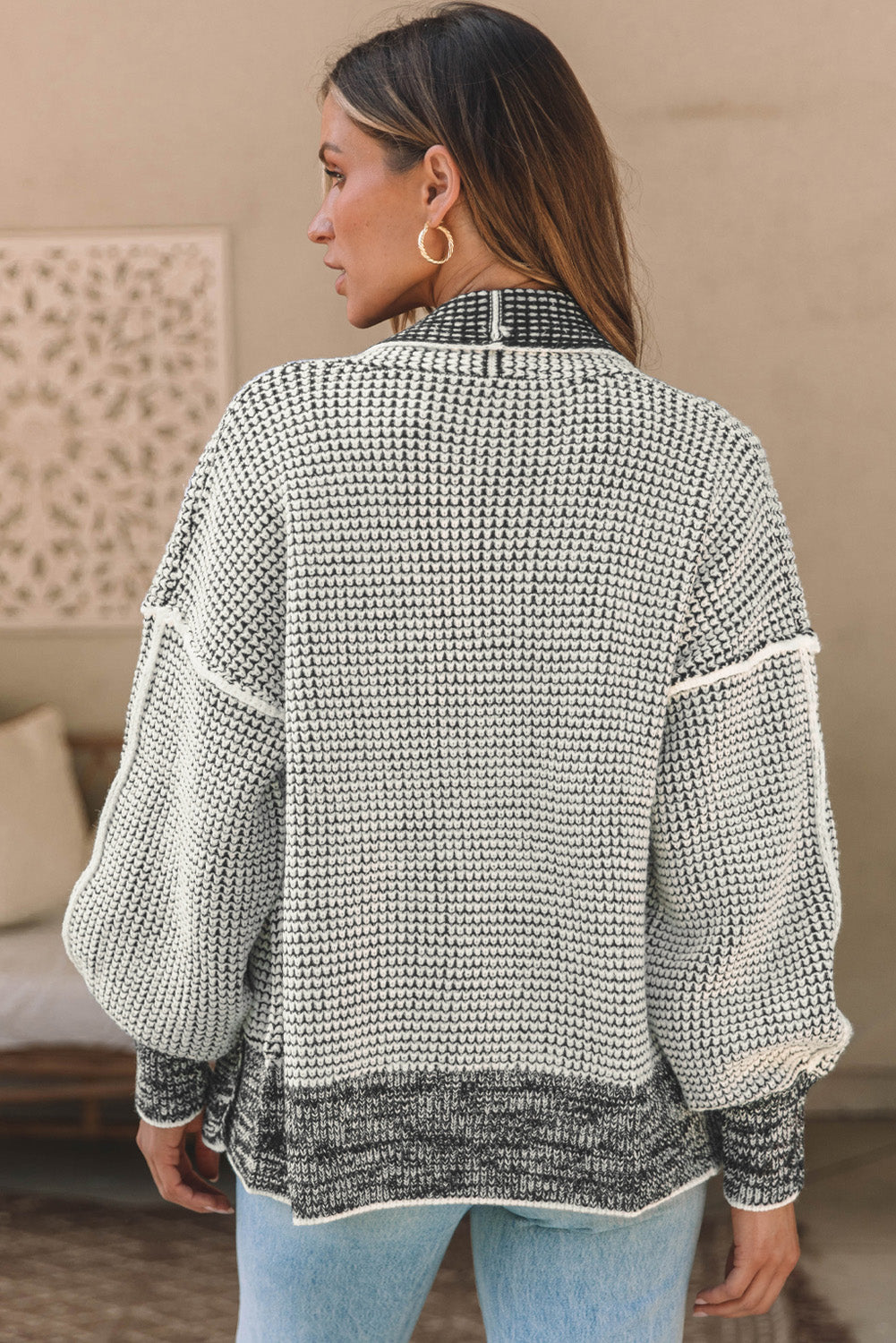 Waffle-knit Pocketed Open Front Cardigan - Pahabu - Women's Clothing & Shop