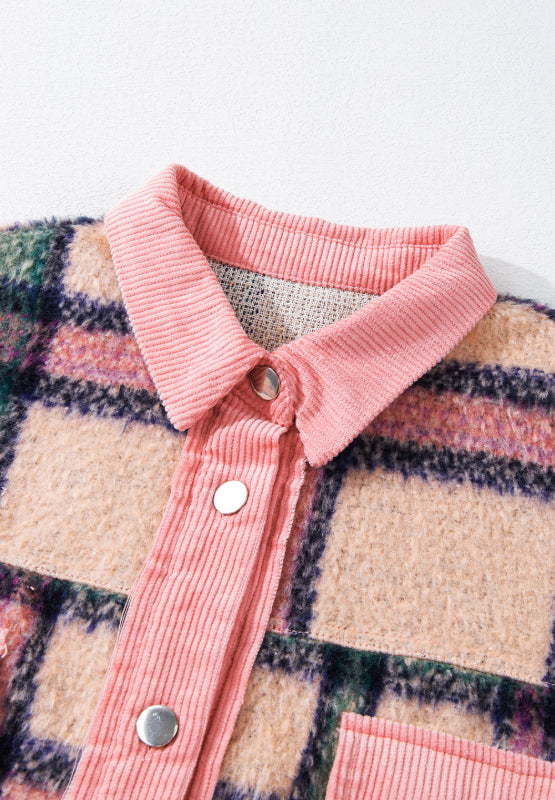 Fuzzy Plaid Corduroy Patchwork Shacket - Pahabu - Women's Clothing & Shop