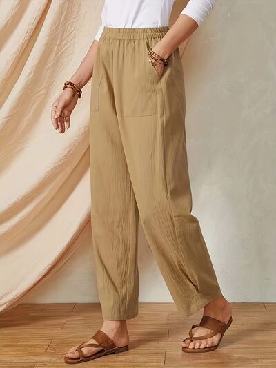 Full Size Elastic Waist Pants with Pockets - Pahabu - Women's Clothing & Shop