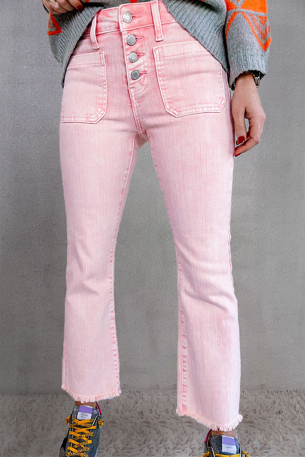 Raw Hem Button-Fly Jeans with Pockets - Pahabu - Women's Clothing & Shop