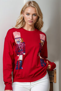 Double Take Full Size Nutcracker Sequin Long Sleeve Sweater - Pahabu - Women's Clothing & Shop