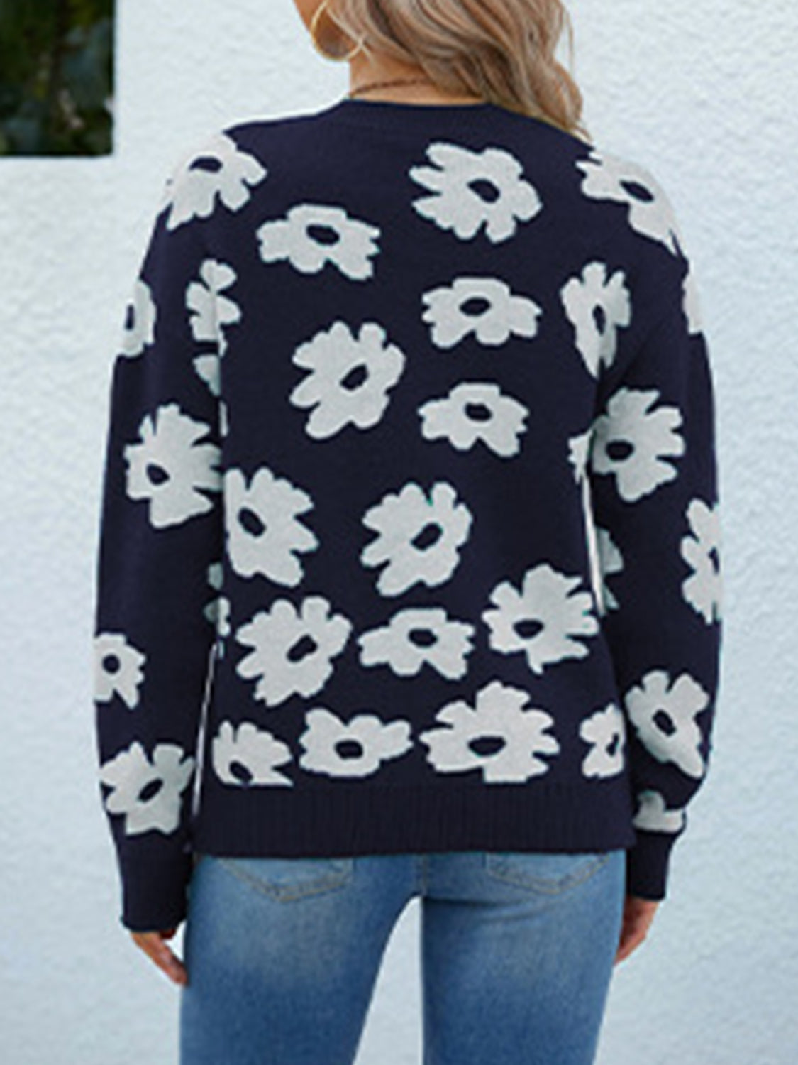 Floral Round Neck Sweater - Pahabu - Women's Clothing & Shop