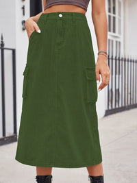 Slit Buttoned Denim Skirt with Pockets - Pahabu - Women's Clothing & Shop