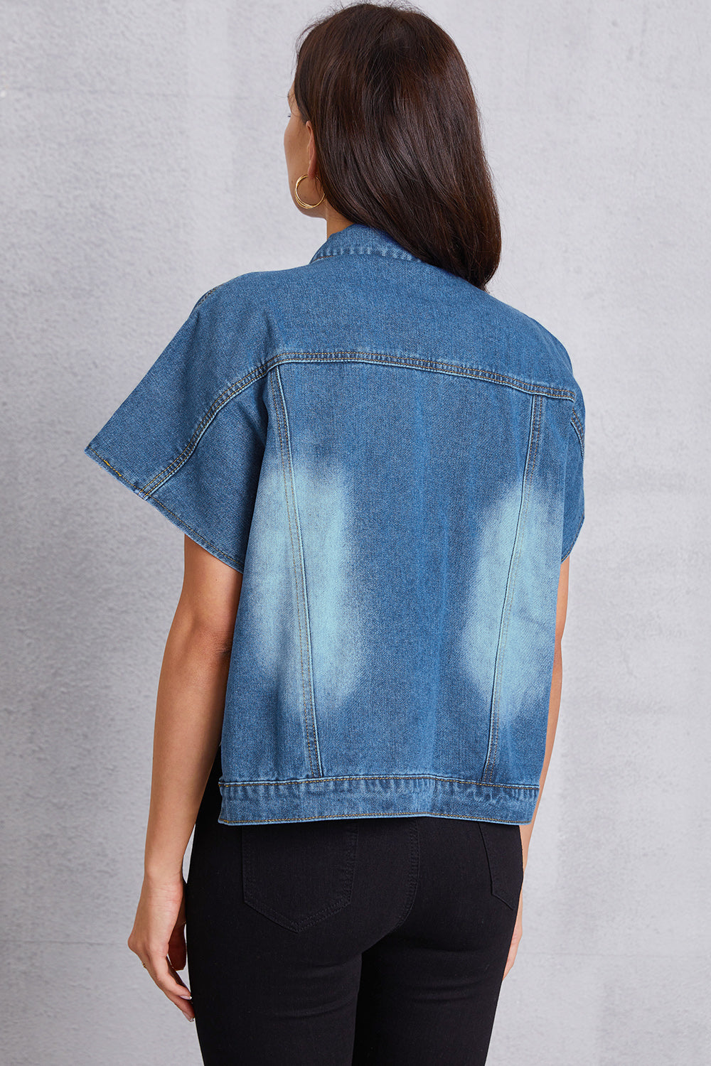 Pocketed Button Up Short Sleeve Denim Top - Pahabu - Women's Clothing & Shop