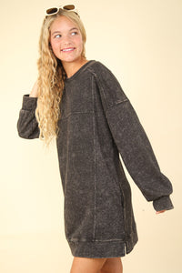 VERY J Mineral Washed Oversized Sweatshirt Mini Dress