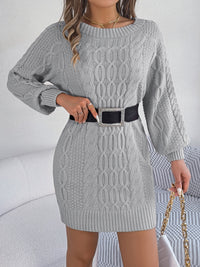 Cable-Knit Round Neck Sweater Dress - Pahabu - Women's Clothing & Shop